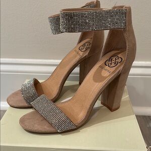 Daisy Fuentes Tan and Silver Heels with Sparkly Straps